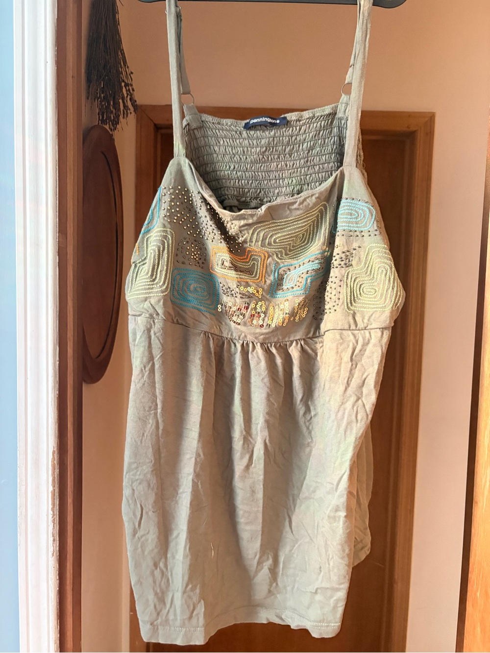 Penningtons Babydoll Connection Green Embellished Spaghetti Strap Tank